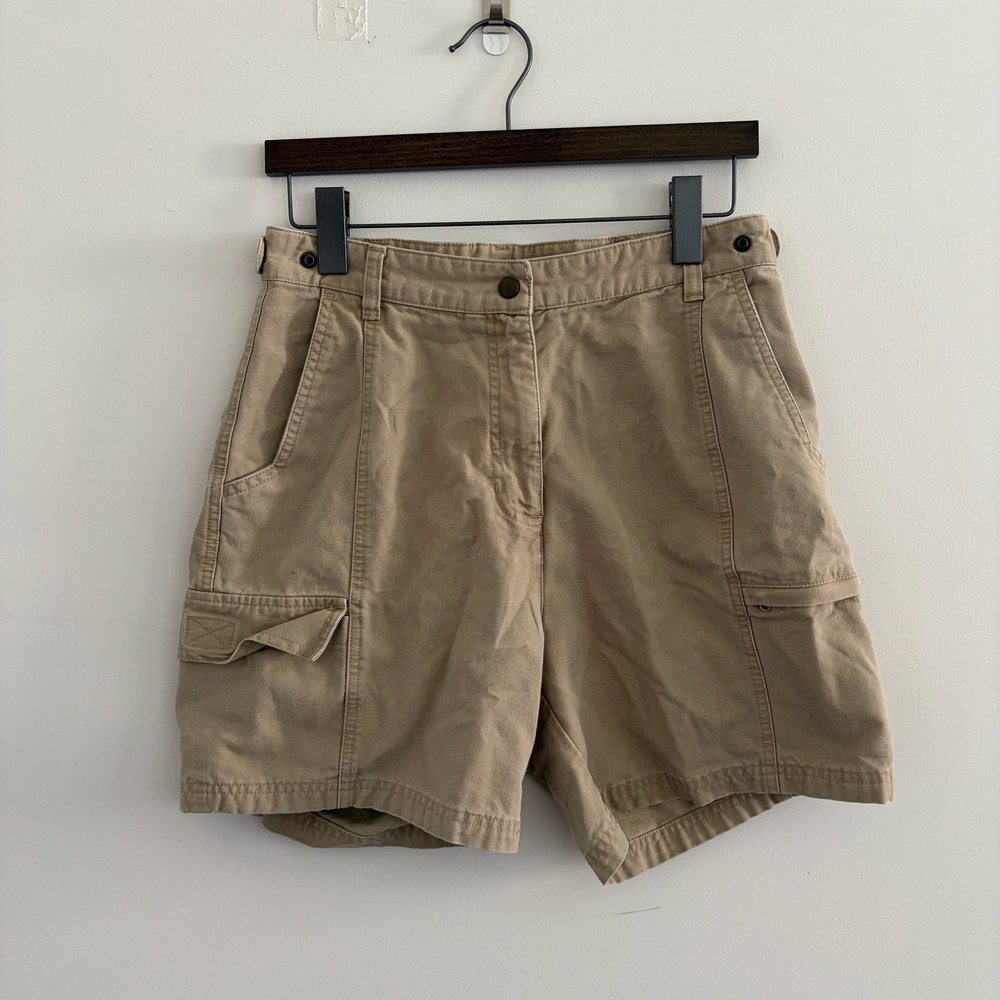Woolrich John Rich & Bros Mens Khaki Cotton Canvas Cargo Utility Shorts Size 28